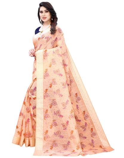Peach Woven Cotton Plain Saree | Sudathi