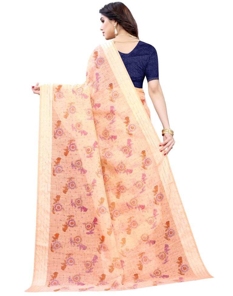 Peach Woven Cotton Plain Saree | Sudathi