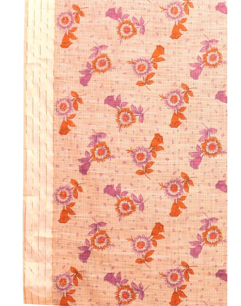 Peach Woven Cotton Plain Saree | Sudathi