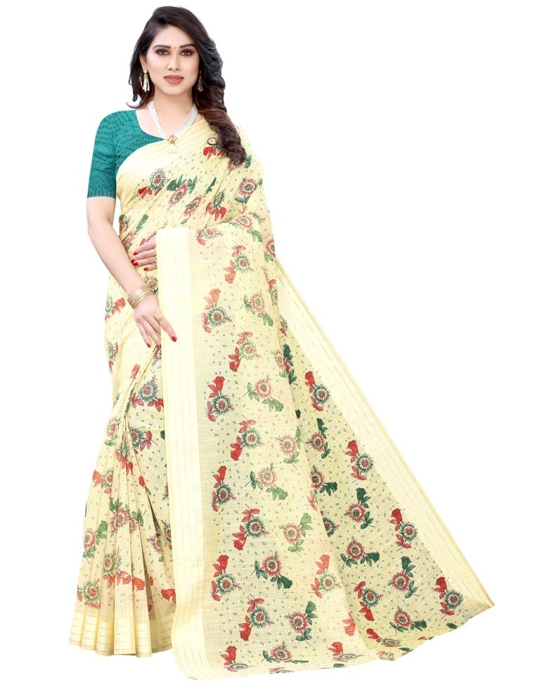 Light Yellow Woven Cotton Plain Saree | Sudathi