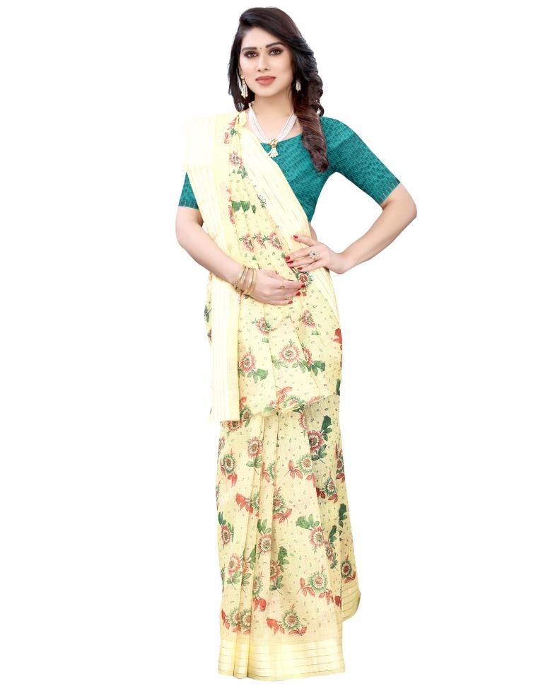 Light Yellow Woven Cotton Plain Saree | Sudathi