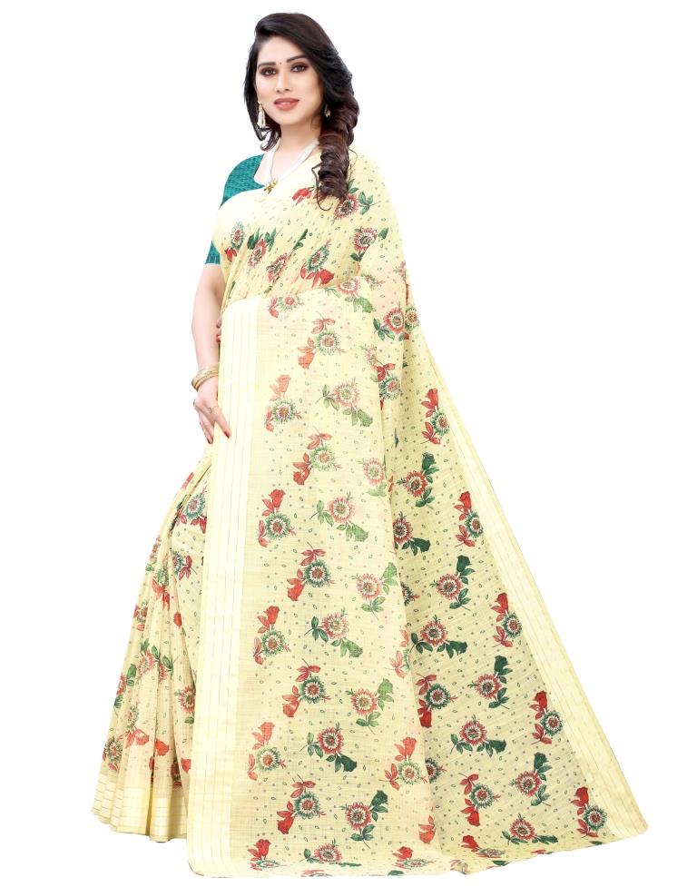 Light Yellow Woven Cotton Plain Saree | Sudathi