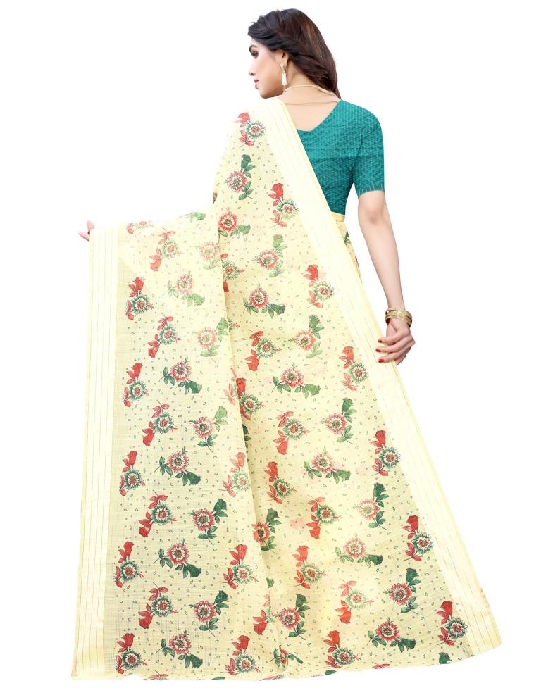 Light Yellow Woven Cotton Plain Saree | Sudathi