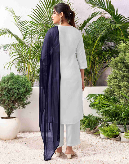 White Cotton Embroidery Straight Kurta Set With Dupatta