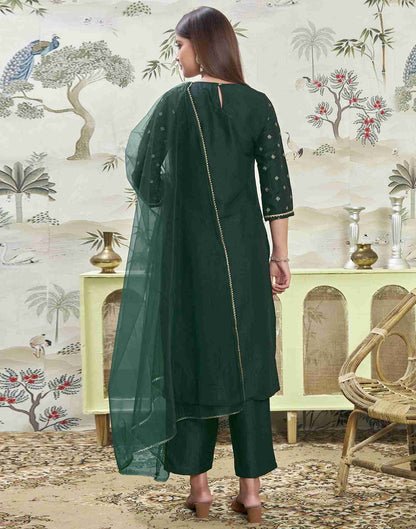 Dark Green Printed Silk Straight Kurta Set With Dupatta