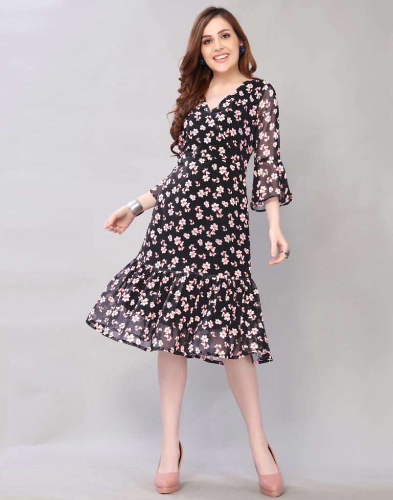 Black Floral Printed Dress | Sudathi