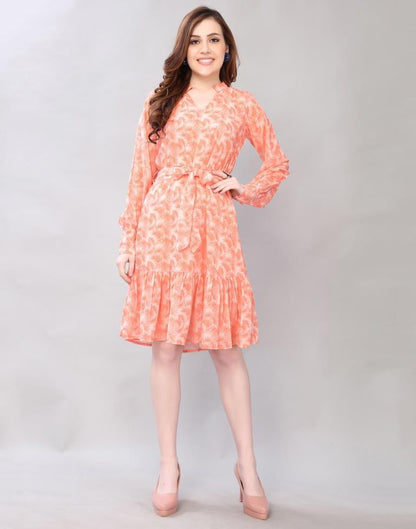 Orange Coloured Digital Printed Polyester Dress | Sudathi