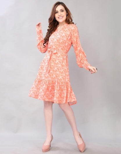 Orange Coloured Digital Printed Polyester Dress | Sudathi