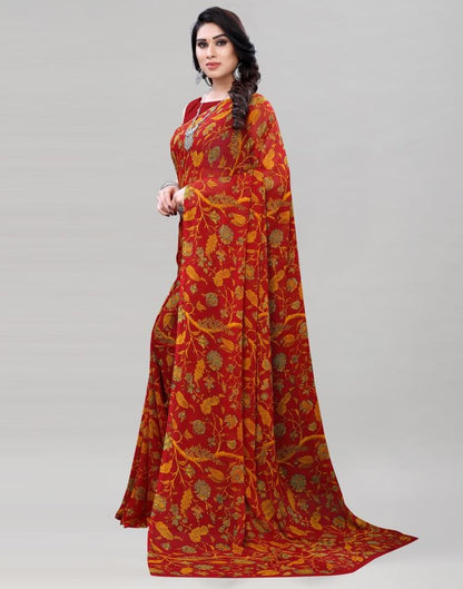 Maroon Coloured Chiffon Printed Saree | Sudathi