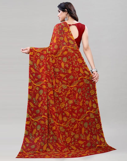 Maroon Coloured Chiffon Printed Saree | Sudathi