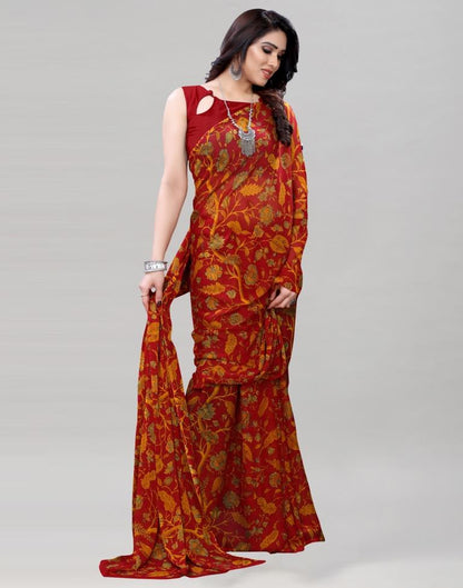 Maroon Coloured Chiffon Printed Saree | Sudathi