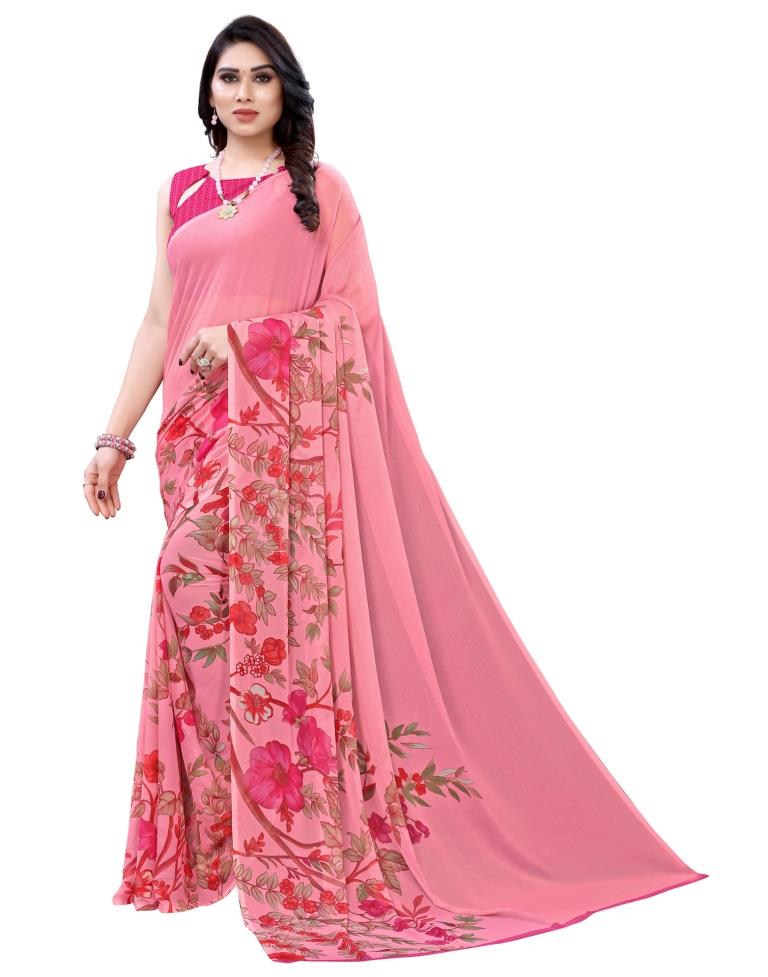 Baby Pink Coloured Chiffon Printed Casual saree | Sudathi