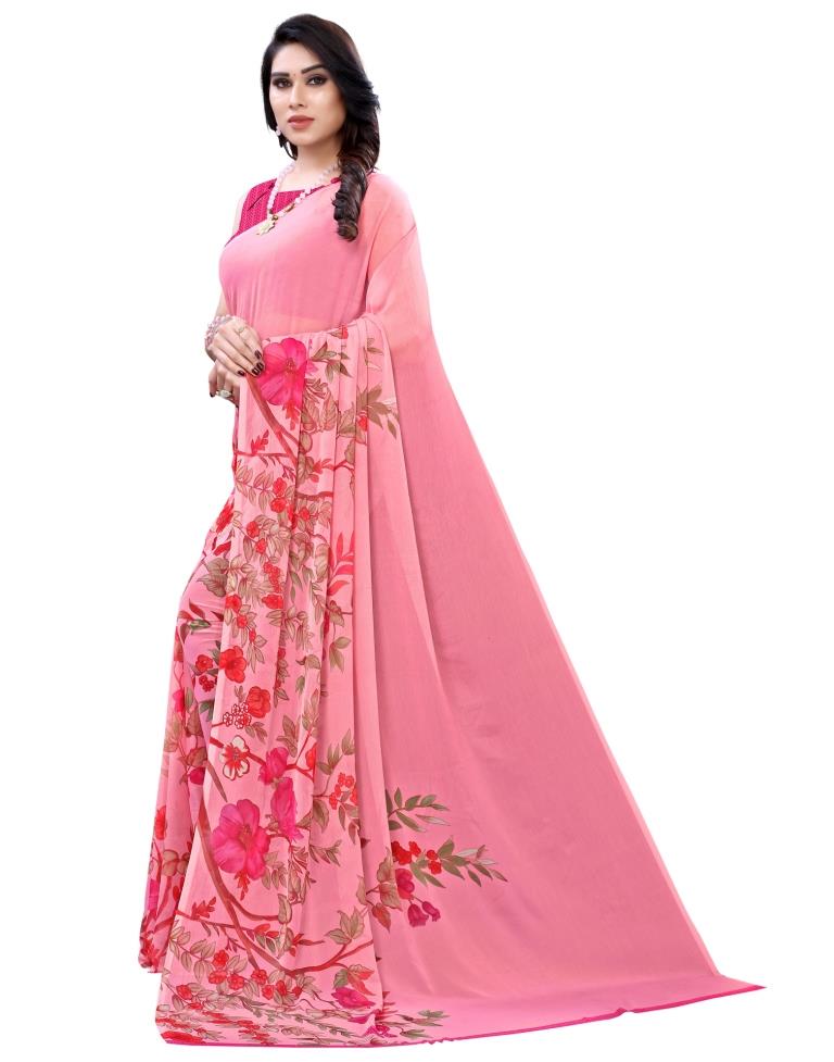 Baby Pink Coloured Chiffon Printed Casual saree | Sudathi