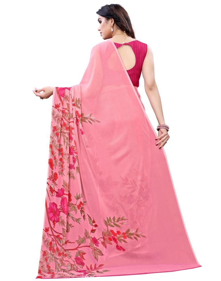 Baby Pink Coloured Chiffon Printed Casual saree | Sudathi