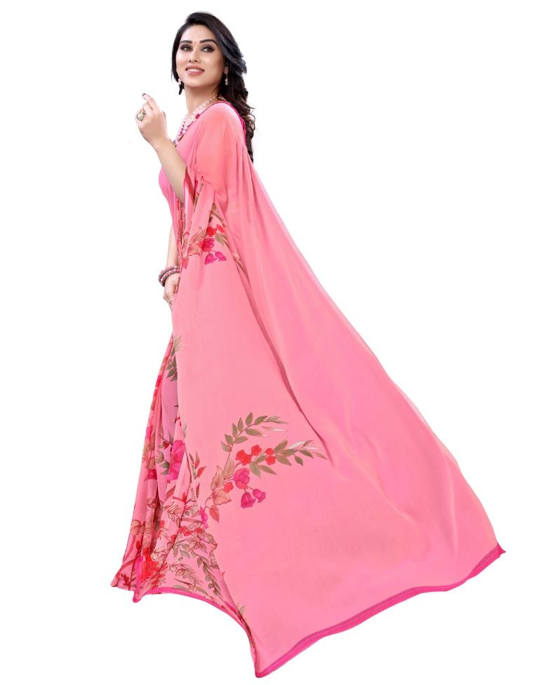 Baby Pink Coloured Chiffon Printed Casual saree | Sudathi