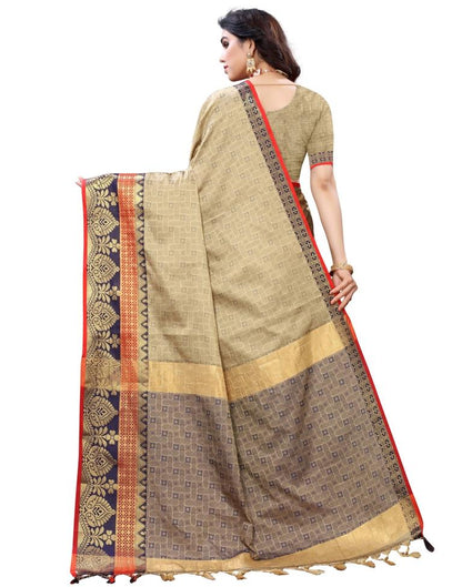 Beige Cotton Silk Geometric Saree | Sudathi