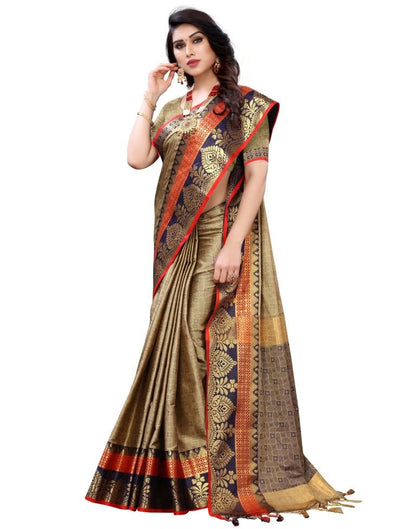 Beige Cotton Silk Geometric Saree | Sudathi