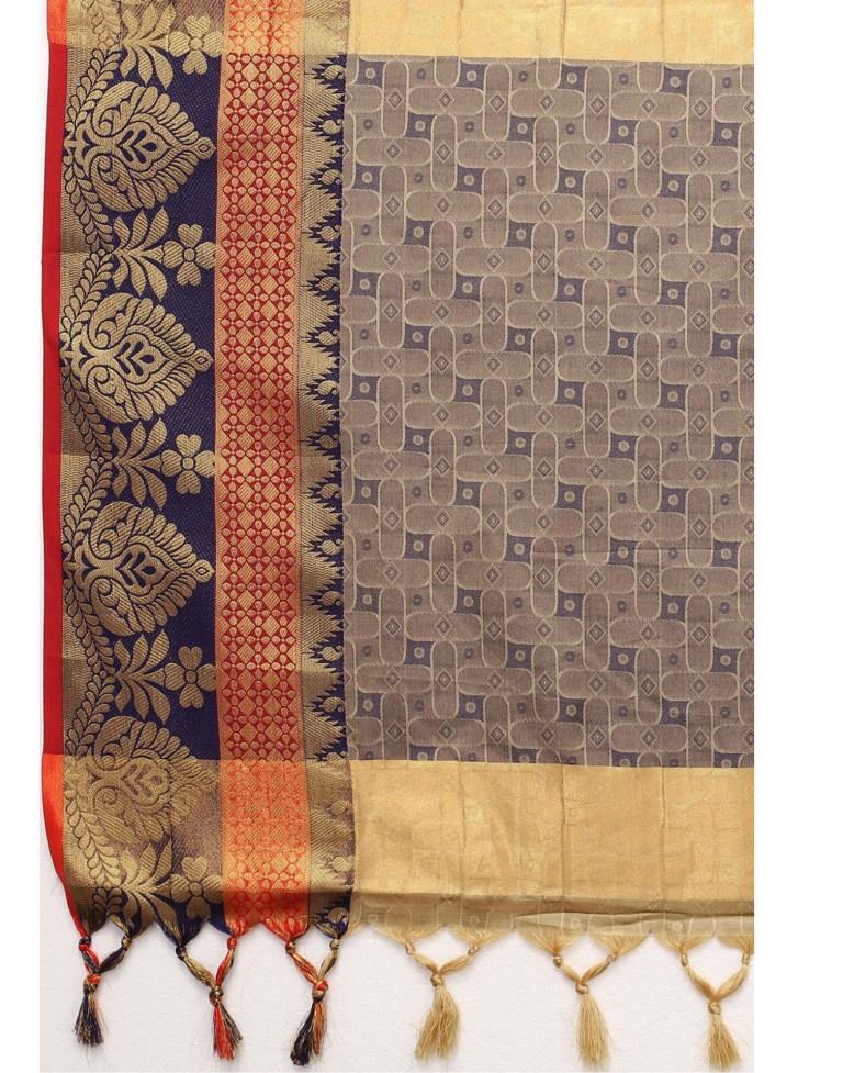 Beige Cotton Silk Geometric Saree | Sudathi