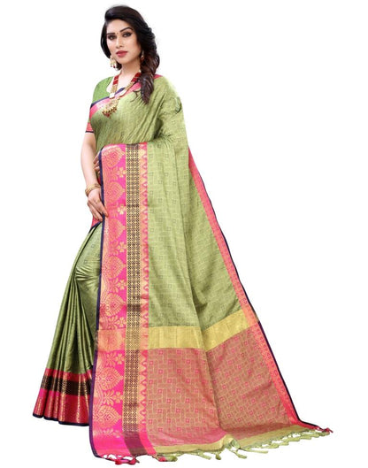 Pastel Green Cotton Silk Geometric Saree | Sudathi