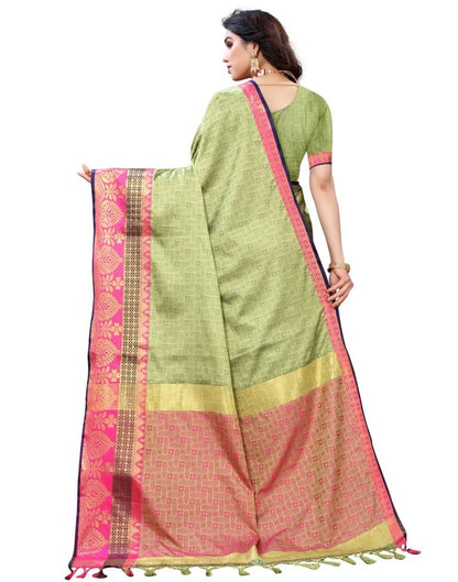 Pastel Green Cotton Silk Geometric Saree | Sudathi