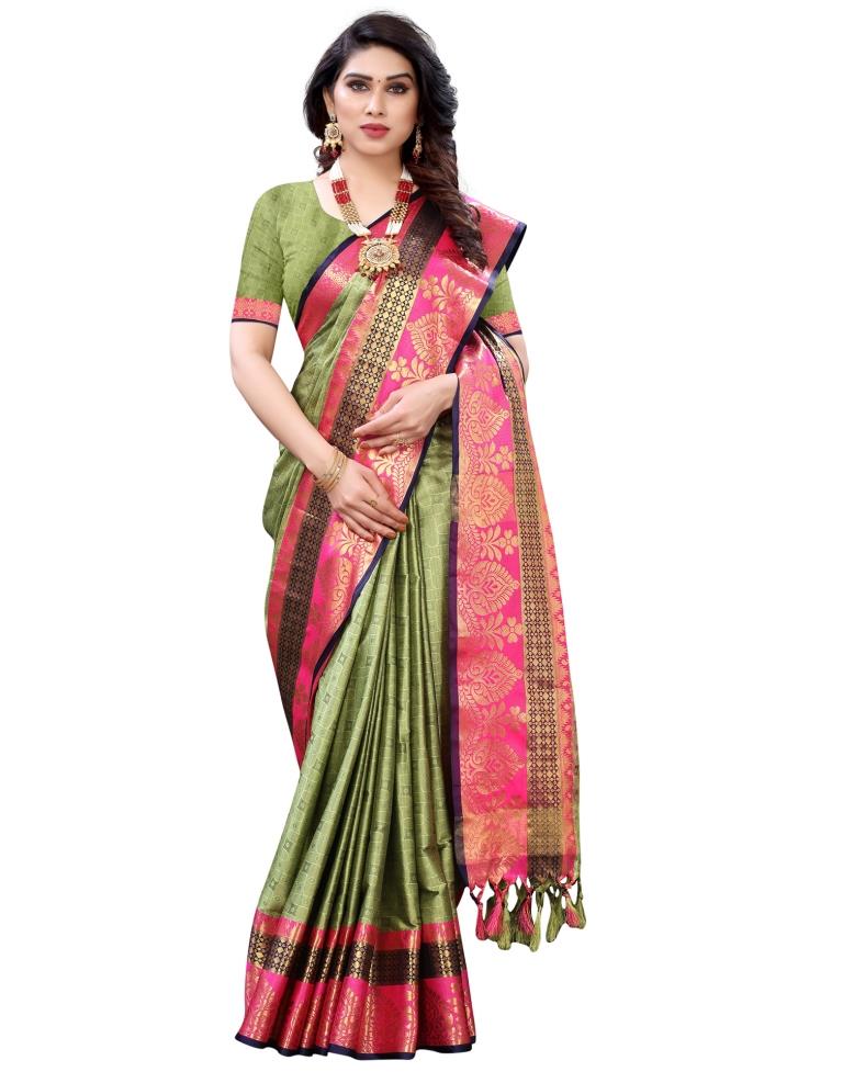Pastel Green Cotton Silk Geometric Saree | Sudathi