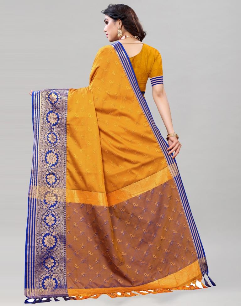 Mustard Yellow Cotton Silk Geometric Saree | Sudathi