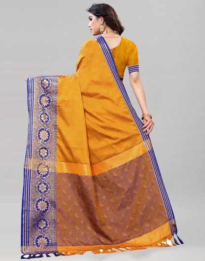 Mustard Yellow Cotton Silk Geometric Saree | Sudathi