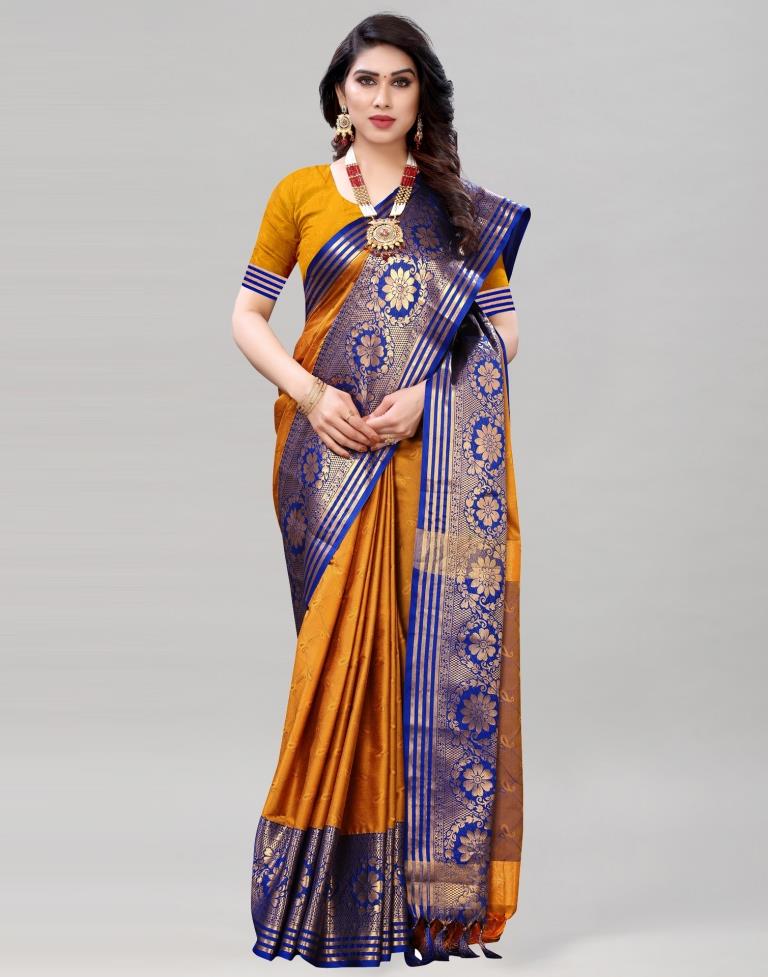 Mustard Yellow Cotton Silk Geometric Saree | Sudathi