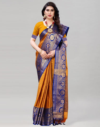 Mustard Yellow Cotton Silk Geometric Saree | Sudathi