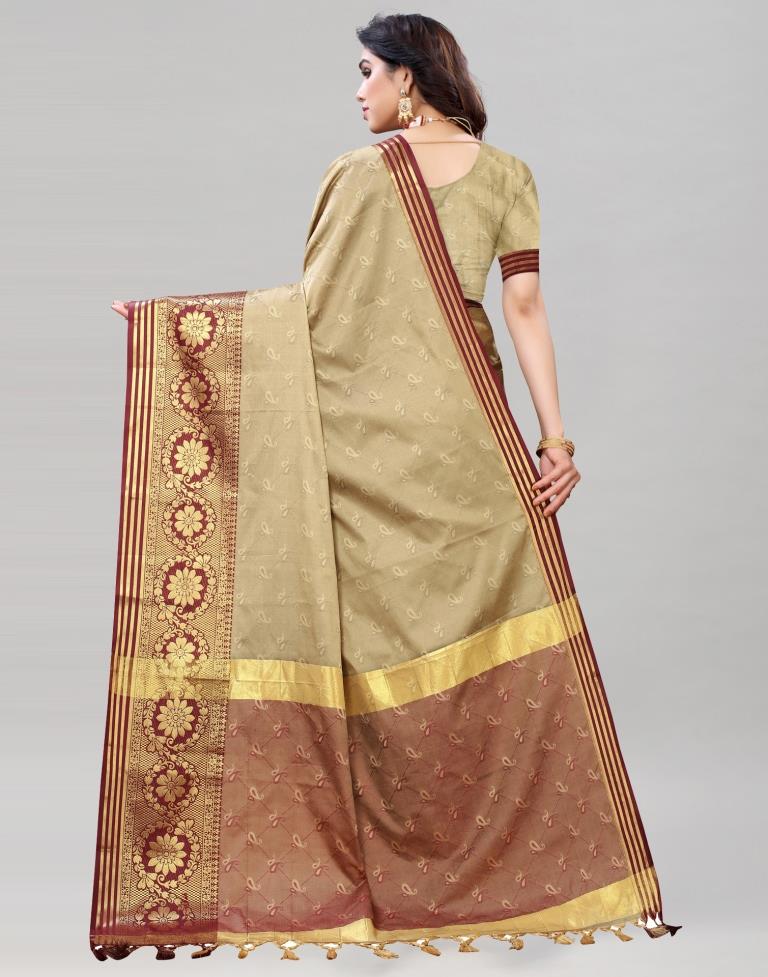 Beige Cotton Silk Geometric Saree | Sudathi