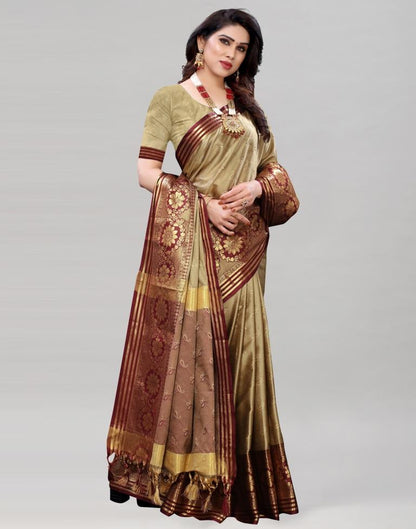 Beige Cotton Silk Geometric Saree | Sudathi