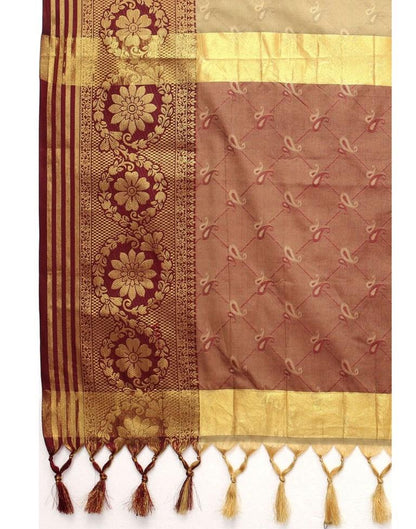 Beige Cotton Silk Geometric Saree | Sudathi