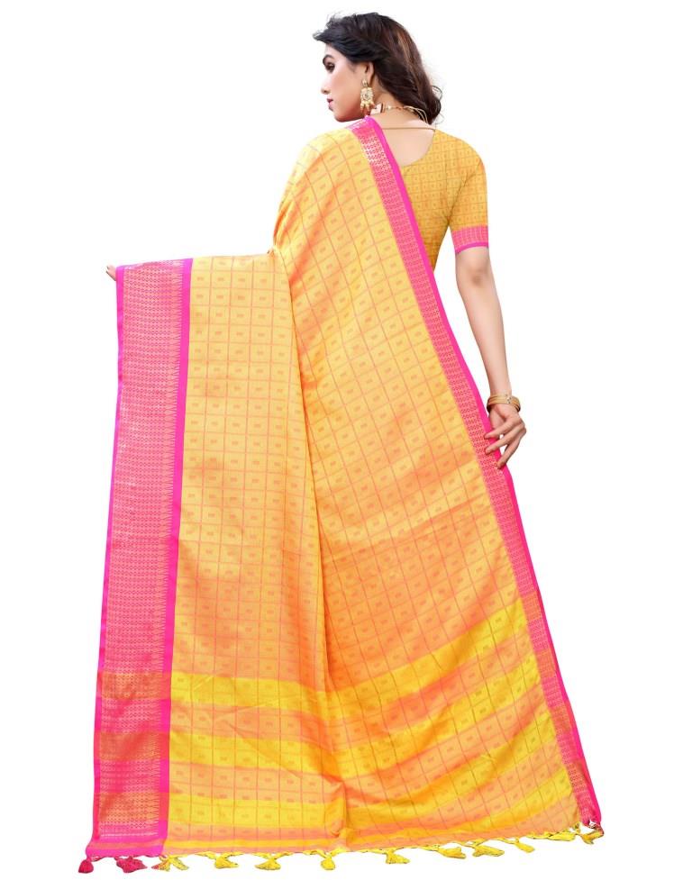 Yellow Cotton Silk Geometric Saree | Sudathi