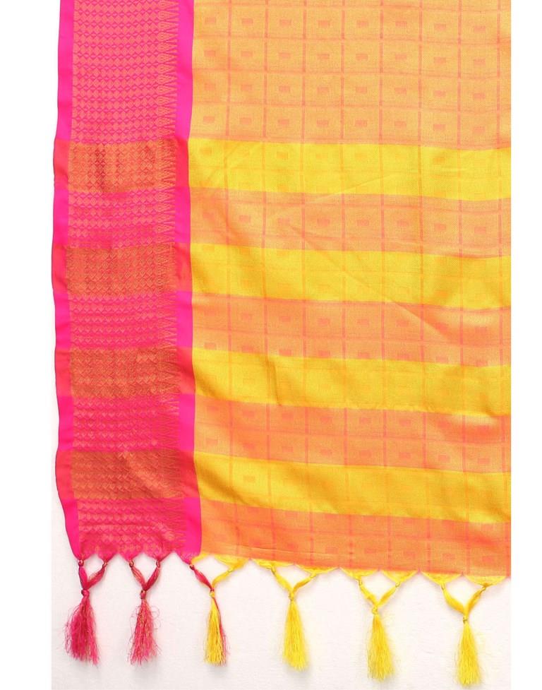 Yellow Cotton Silk Geometric Saree | Sudathi