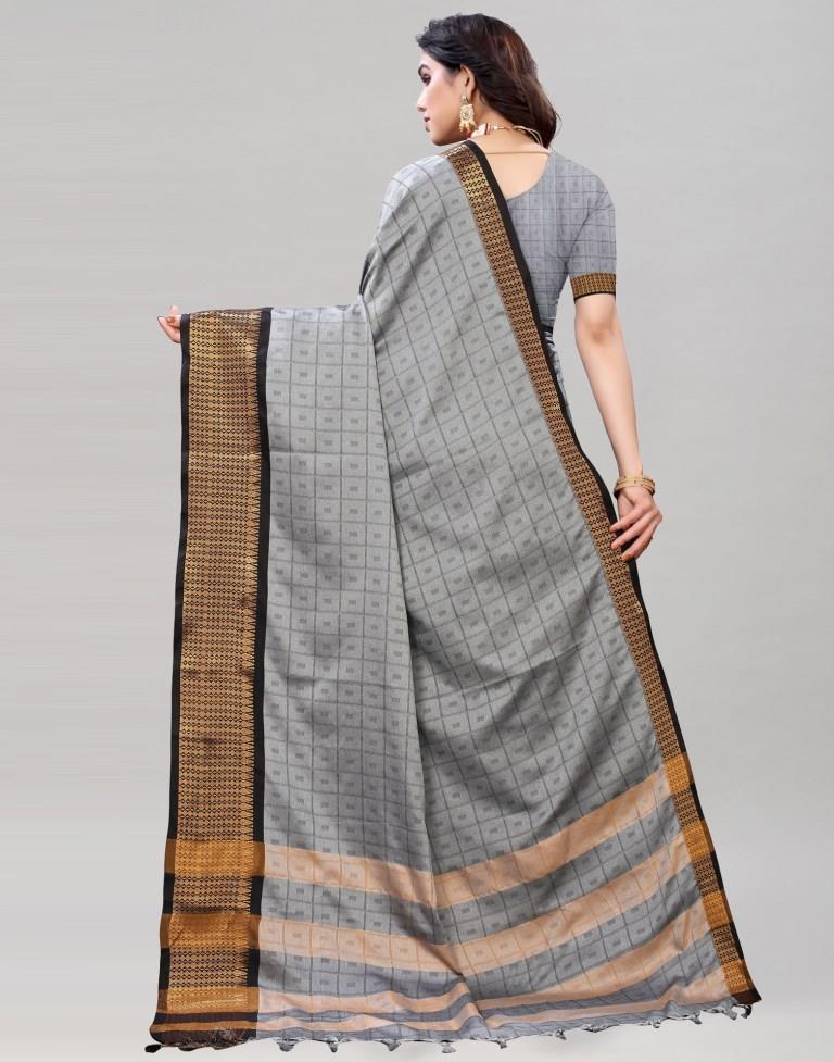 Grey Cotton Silk Geometric Saree | Sudathi
