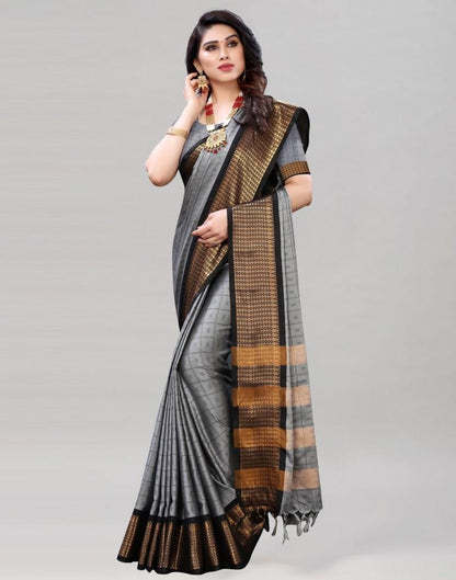 Grey Cotton Silk Geometric Saree | Sudathi
