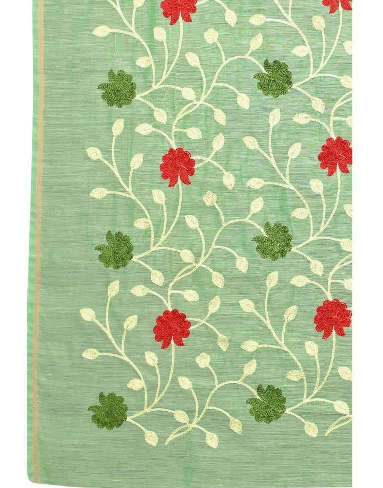 Light Peasta Green Coloured Poly Cotton Embroidared Partywear saree | Sudathi