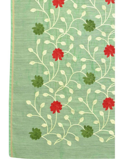 Light Peasta Green Coloured Poly Cotton Embroidared Partywear saree | Sudathi