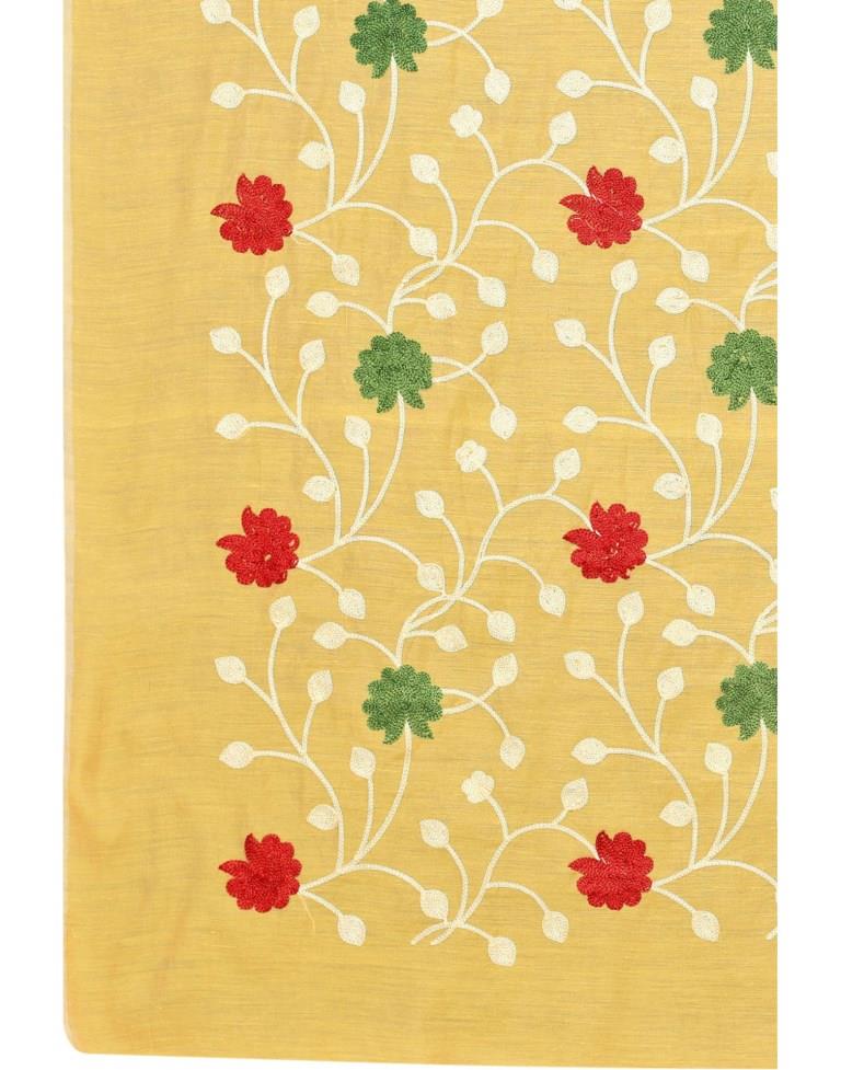 Light Yellow Coloured Poly Cotton Embroidared Partywear saree | Sudathi