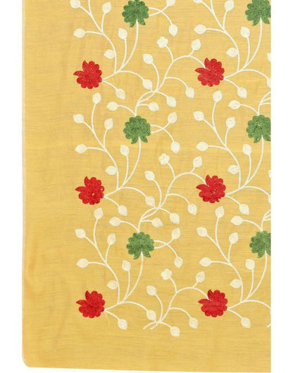 Light Yellow Coloured Poly Cotton Embroidared Partywear saree | Sudathi