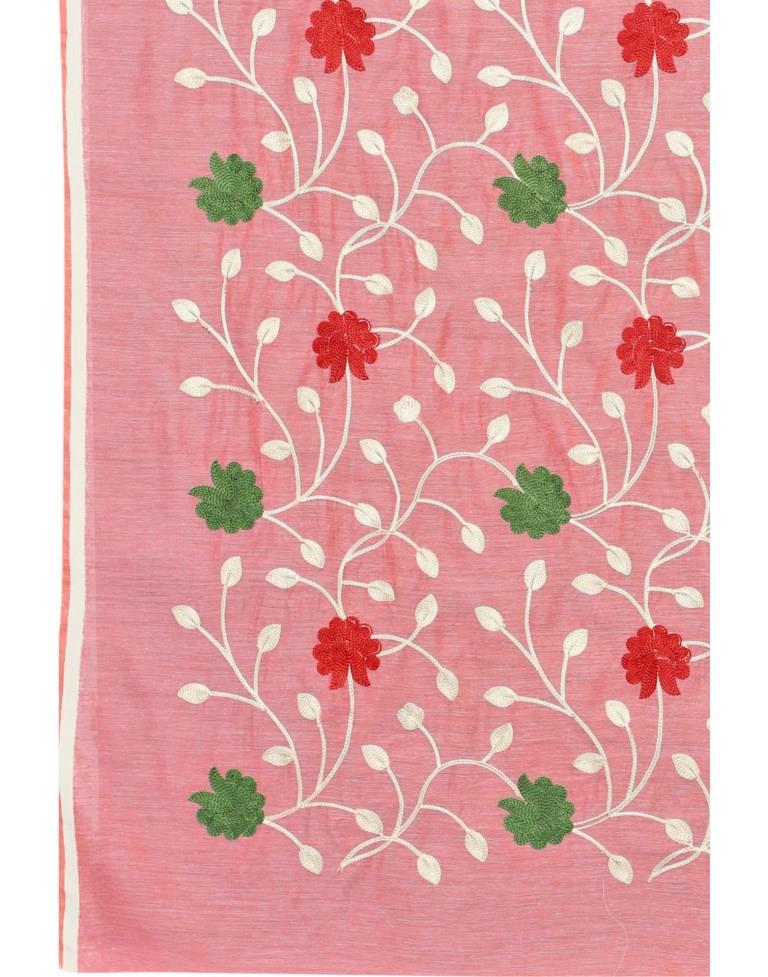 Peach Coloured Poly Cotton Embroidared Partywear saree | Sudathi