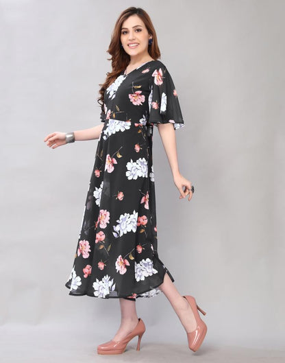 Enigmatic Black Coloured Digital Printed Polyester Dress | Sudathi