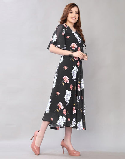 Enigmatic Black Coloured Digital Printed Polyester Dress | Sudathi