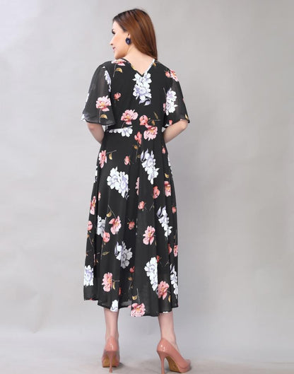 Enigmatic Black Coloured Digital Printed Polyester Dress | Sudathi