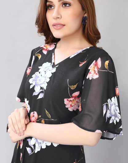 Enigmatic Black Coloured Digital Printed Polyester Dress | Sudathi