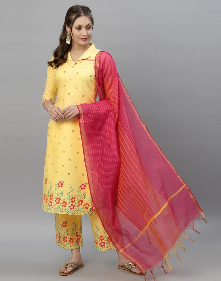 Light Yellow Kurti With Pant And Dupatta | Leemboodi