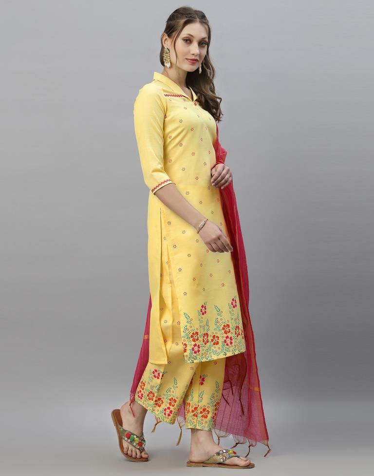 Light Yellow Kurti With Pant And Dupatta | Leemboodi