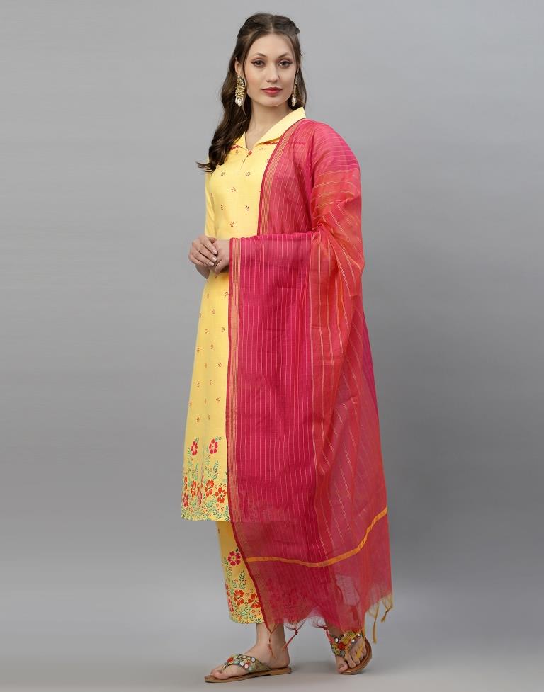 Light Yellow Kurti With Pant And Dupatta | Leemboodi