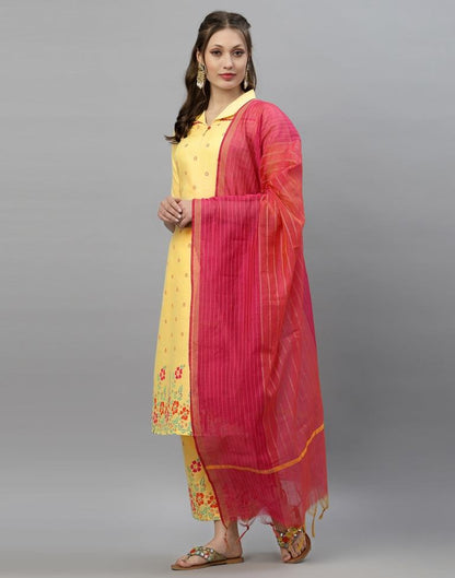 Light Yellow Kurti With Pant And Dupatta | Leemboodi