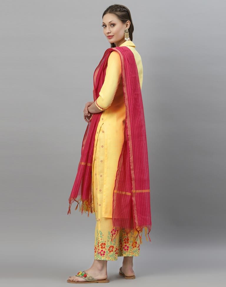 Light Yellow Kurti With Pant And Dupatta | Leemboodi